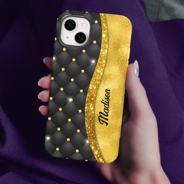 Elegante Imitate Gold Glitzer Black Diamond Monogr Case-Mate iPhone Hülle (Von Creator hochgeladen)