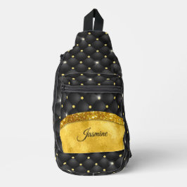 Elegante Imitate Gold Glitzer Black Diamond Monogr Crossbody Bag