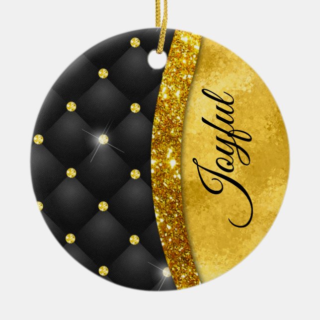 Elegante Imitate Gold Glitzer Black Diamond Monogr Keramik Ornament (Vorne)