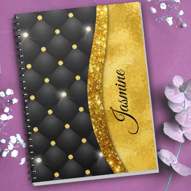 Elegante Imitate Gold Glitzer Black Diamond Monogr Notizblock (Von Creator hochgeladen)