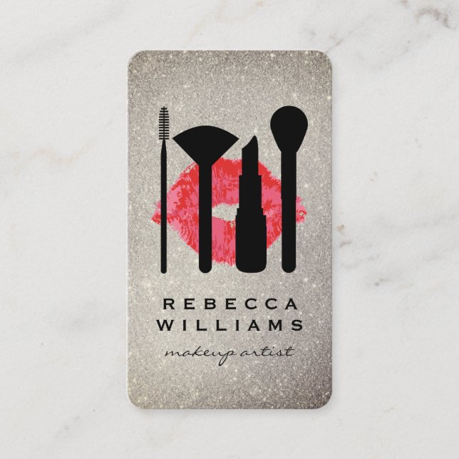 Elegante Imitate Gold Glitzer Makeup Set / Kiss Visitenkarte (Vorderseite)