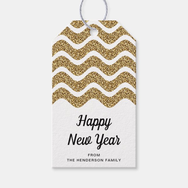 Elegante Imitate Gold Glitzer Weißes Glück Neues J Geschenkanhänger (Vorderseite)