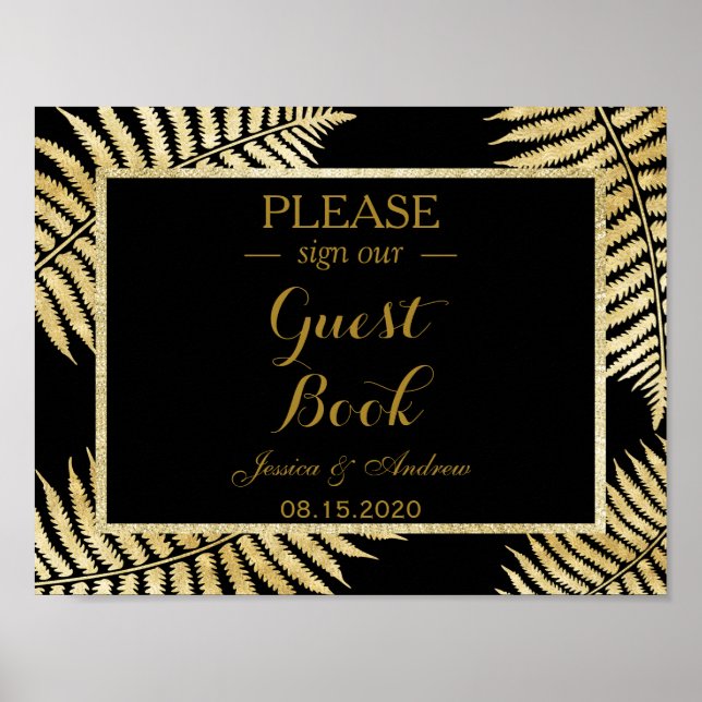 Elegante Imitate Gold Leaf Bracken Wedding Poster (Vorne)