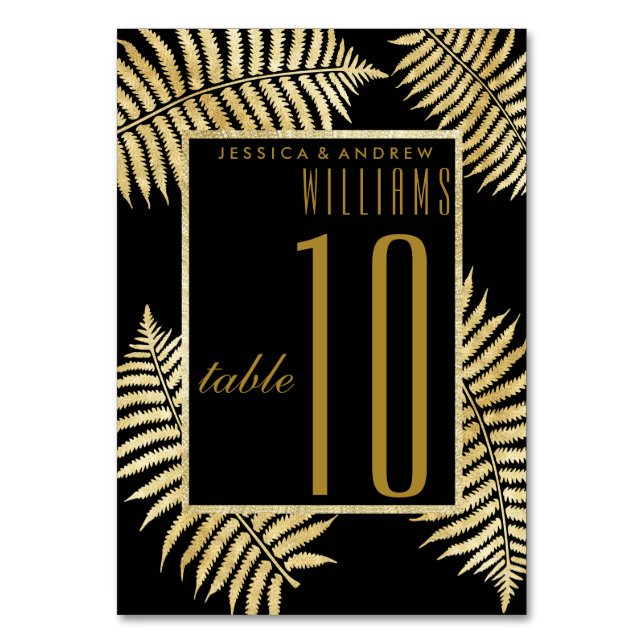 Elegante Imitate Gold Leaf Bracken Wedding Tischnummer (Vorderseite)