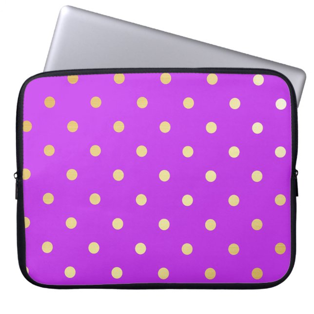 elegante Imitate Gold lila Polka Punkte Laptopschutzhülle (Vorderseite)