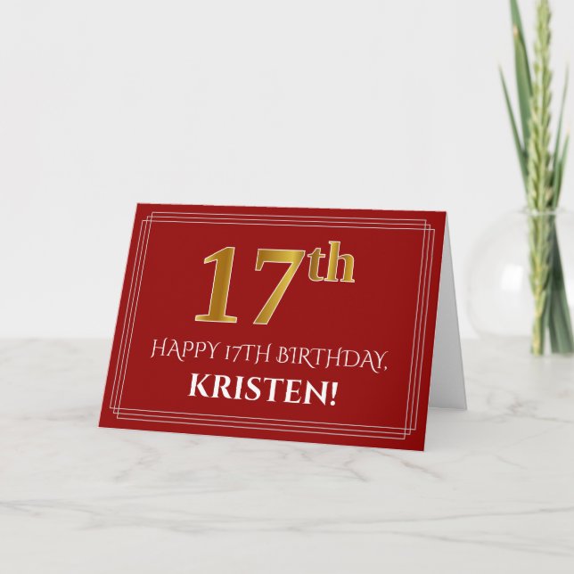 Elegante Imitate Gold Look "17. Geburtstag", Name  Karte (Vorderseite)