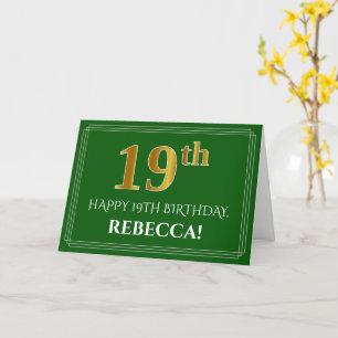 Elegante Imitate Gold Look 19. Geburtstag, Name (g Karte