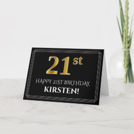 Elegante Imitate Gold Look "21. Geburtstag" + Name Karte