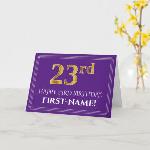 Elegante Imitate Gold Look 23. Geburtstag, Name; L Karte