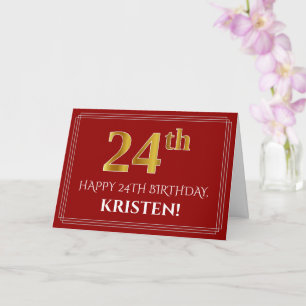 Elegante Imitate Gold Look "24. Geburtstag", Name Karte