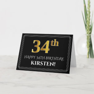 Elegante Imitate Gold Look "34. Geburtstag" + Name Karte