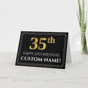 Elegante Imitate Gold Look "35. Geburtstag" + Name Karte
