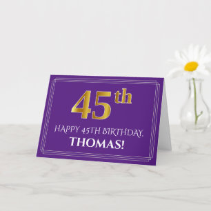 Elegante Imitate Gold Look 45. Geburtstag, Name; L Karte