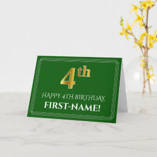 Elegante Imitate Gold Look 4. Geburtstag, Name (gr Karte