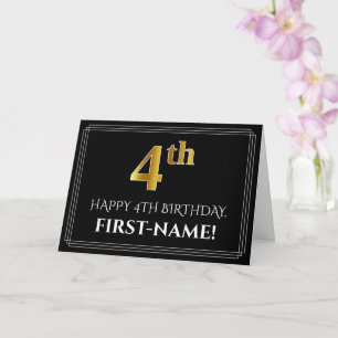 Elegante Imitate Gold Look "4th" Geburtstag + Name Karte