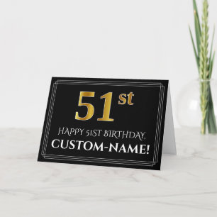 Elegante Imitate Gold Look "51." Geburtstag + Name Karte