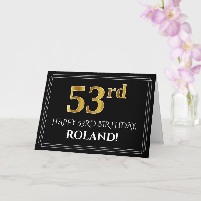 Elegante Imitate Gold Look "53. Geburtstag" + Name Karte (Orchidee)