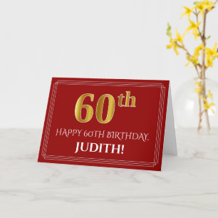 Elegante Imitate Gold Look "60." Geburtstag, Name Karte