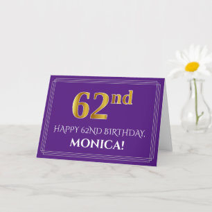 Elegante Imitate Gold Look 62. Geburtstag, Name; L Karte