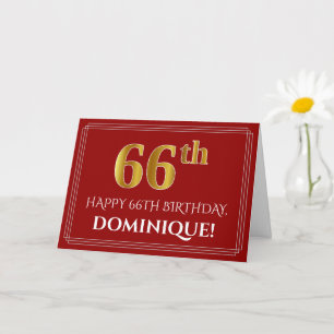 Elegante Imitate Gold Look "66. Geburtstag", Name Karte