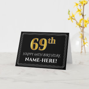 Elegante Imitate Gold Look "69. Geburtstag" + Name Karte