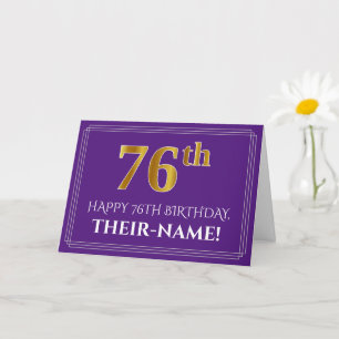 Elegante Imitate Gold Look 76. Geburtstag, Name; L Karte