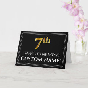 Elegante Imitate Gold Look "7th" Geburtstag + Name Karte