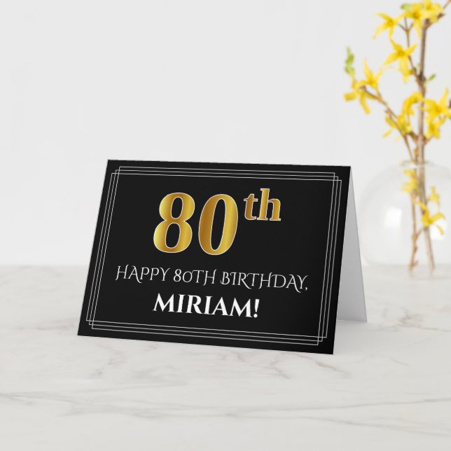 Elegante Imitate Gold Look "80." Geburtstag + Name Karte (Gelbe Blume)