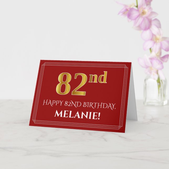 Elegante Imitate Gold Look "82." Geburtstag, Name  Karte (Orchidee)