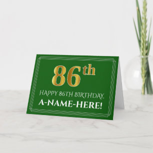 Elegante Imitate Gold Look 86. Geburtstag, Name (g Karte