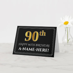 Elegante Imitate Gold Look "90." Geburtstag + Name Karte