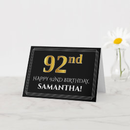 Elegante Imitate Gold Look "92." Geburtstag + Name Karte