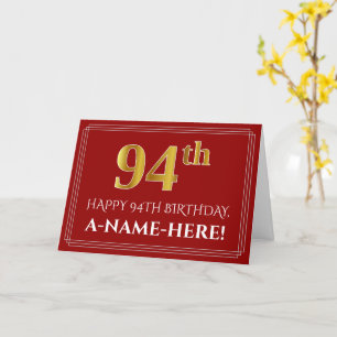 Elegante Imitate Gold Look "94. Geburtstag", Name Karte