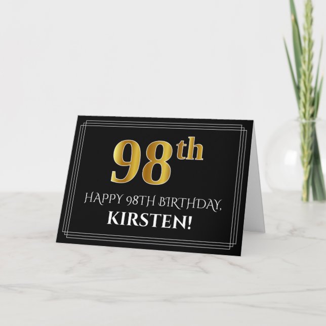 Elegante Imitate Gold Look "98. Geburtstag" + Name Karte (Vorderseite)