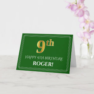 Elegante Imitate Gold Look 9. Geburtstag, Name (gr Karte