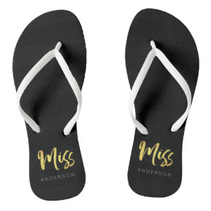 Elegante Imitate Gold Name Miss Black Stripes Flip Flops