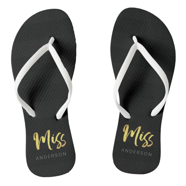 Elegante Imitate Gold Name Miss Black Stripes Flip Flops (Fußbett)