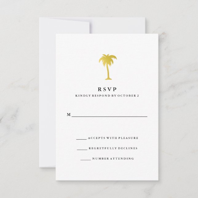 Elegante Imitate Gold Palm Tree Wedding RSVP Karte (Vorderseite)