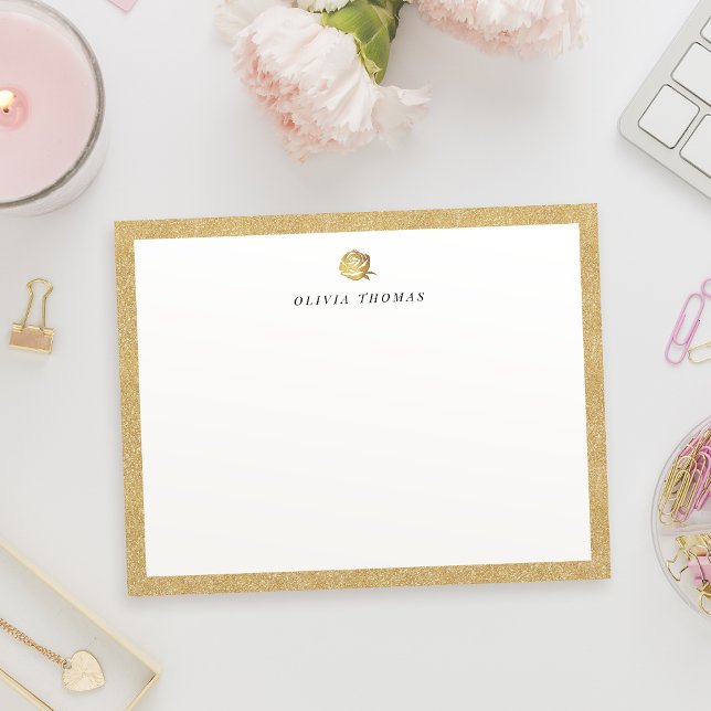 Elegante Imitate Gold Rose personalisiert Statione Mitteilungskarte (Elegant faux gold rose personalized Stationery Note Card)