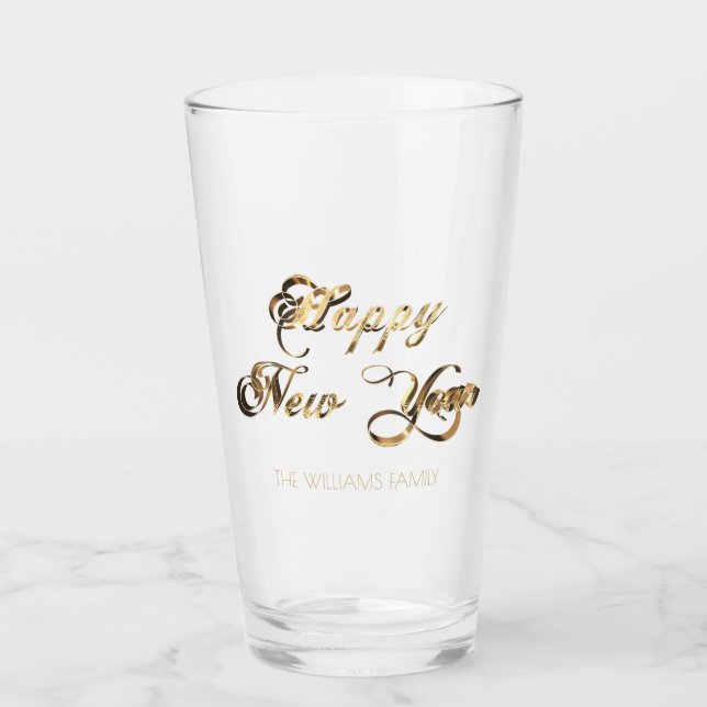 Elegante Imitate Gold-Script-Happy New Year Glas (Vorderseite)