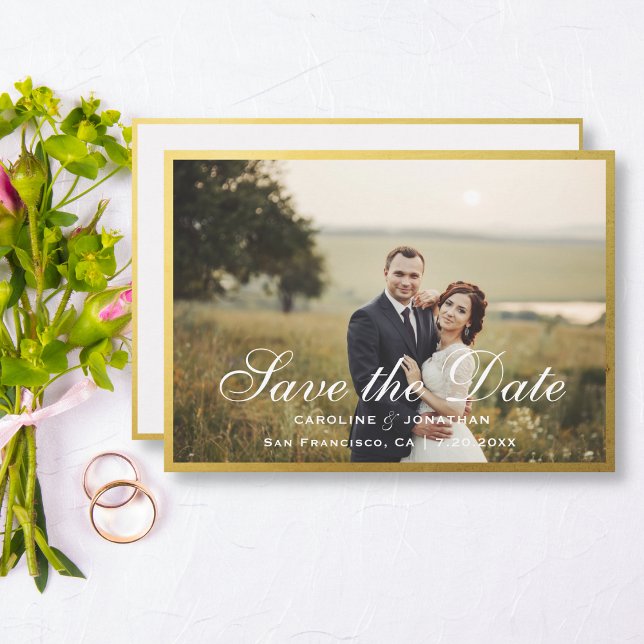 Elegante Imitate Gold Script Save the Date mit Fot (Von Creator hochgeladen)