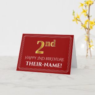 Elegante Imitate Gold sehen "2." Geburtstag, Name Karte