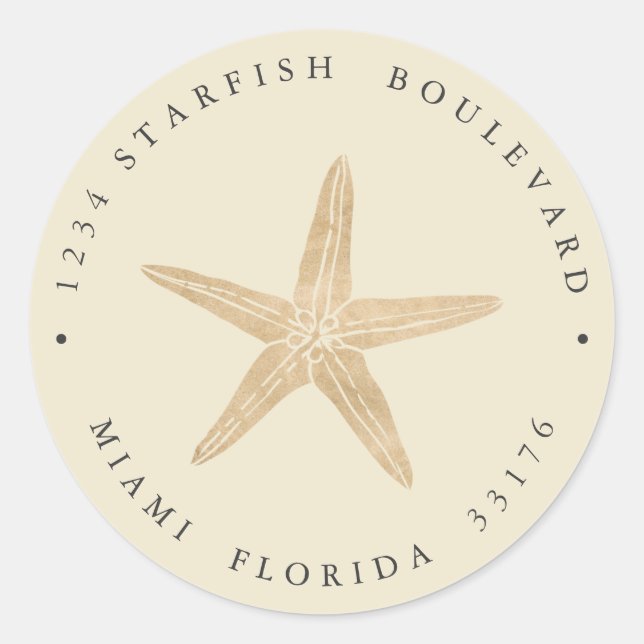 Elegante IMITATE GOLD Starfish Rücksendeadresse Runder Aufkleber (Vorderseite)