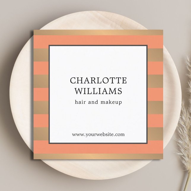 Elegante Imitate Gold Streifen Beauty Consultant Quadratische Visitenkarte (Von Creator hochgeladen)
