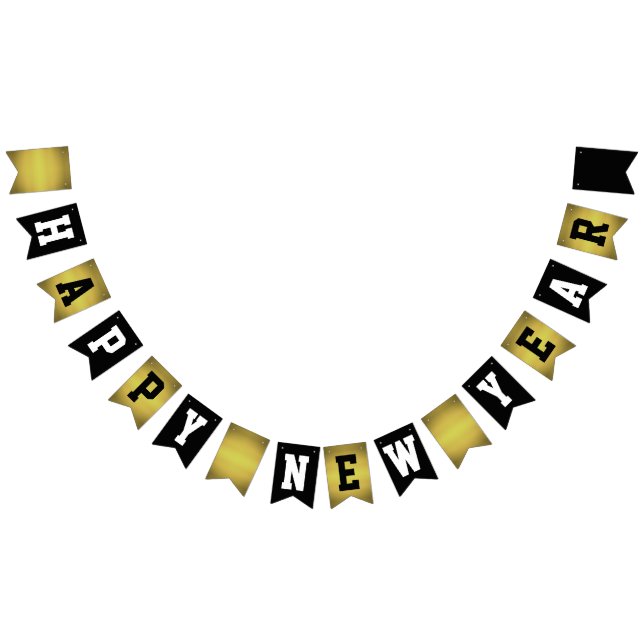 Elegante Imitate Gold und Black Happy New Year Wimpelkette (Alle)