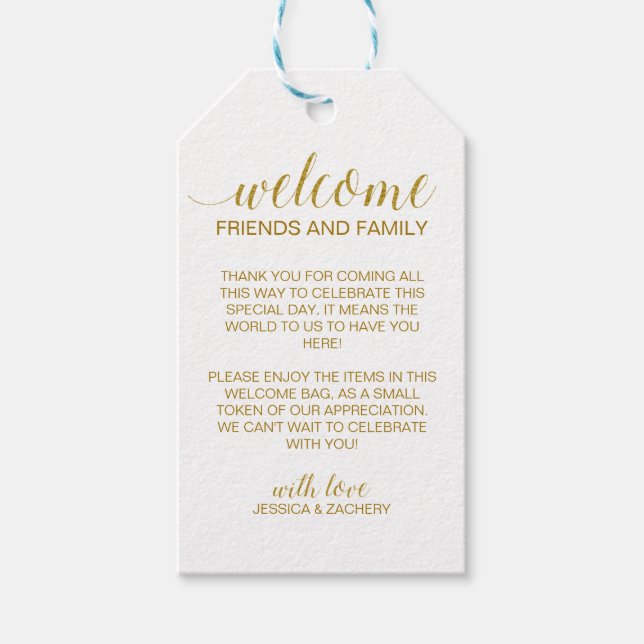 Elegante Imitate Gold Wedding Willkommensgeschenk  Geschenkanhänger (Vorderseite)