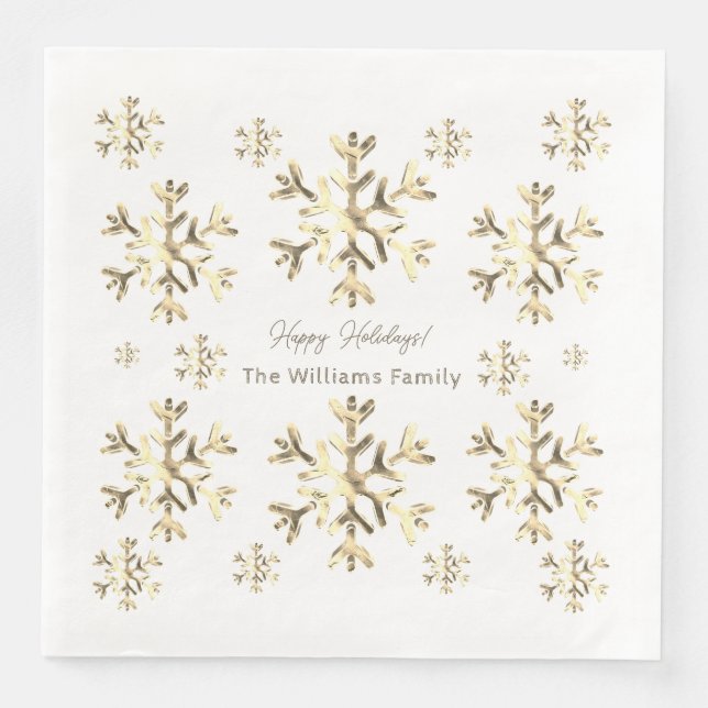 Elegante Imitate Goldene Schneeflocken Serviette (Vorderseite)