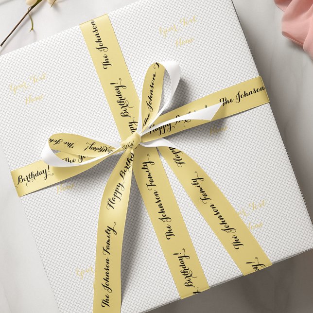 Elegante Imitate Goldener Name Happy Birthday Gesc Satinband (Elegant Faux Gold Name Happy Birthday Gift Wrap Satin Ribbon)