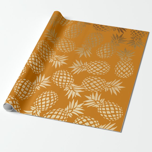 elegante Imitate goldenes tropisches Ananas-Muster Geschenkpapier (Ungerollt)