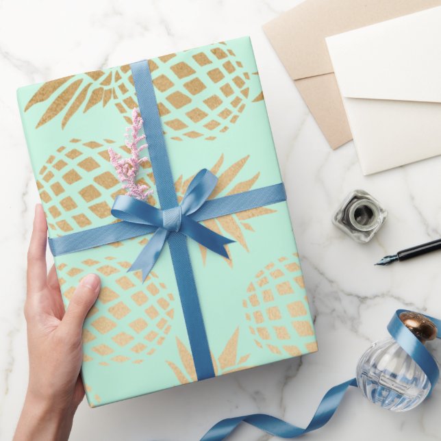 elegante Imitate goldenes tropisches Ananas-Muster Geschenkpapier (Schenken)